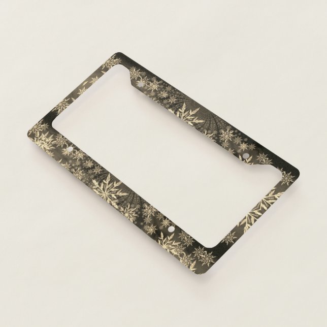 Beyutiful Cool Great Adorable Gold Snowflake License Plate Frame (3/4)