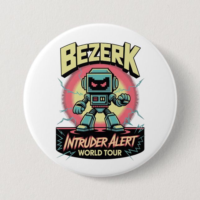 Bezerk Intruder Alert World Tour Retro Arcade  Button (Front)