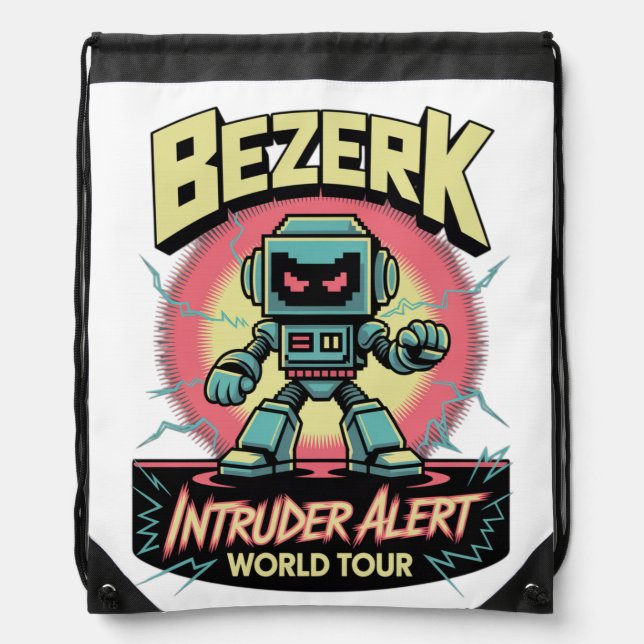 Bezerk Intruder Alert World Tour Retro Arcade  Drawstring Bag (Front)