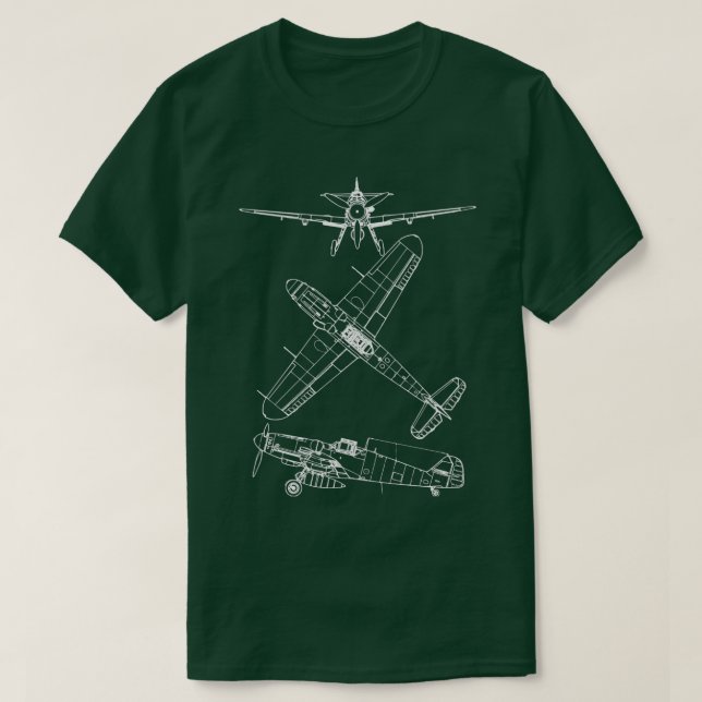 Bf 109 Messerschmitt Blueprint  T-Shirt (Design Front)