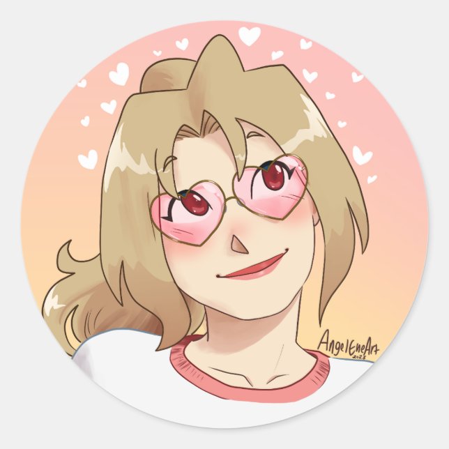 BF Amber Heart Shaped Sunglasses Classic Round Sticker (Front)