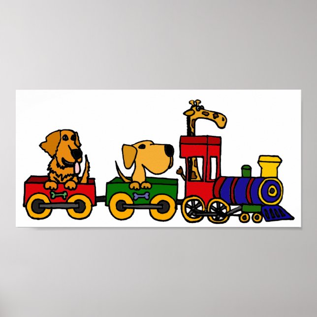 BF- Funny Dogs on a Train Cartoon Poster (Front)