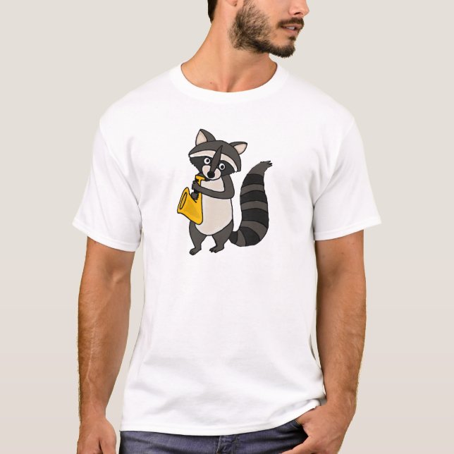 BF- Raccoon Playing Saxophone Cartoon T-Shirt (Front)