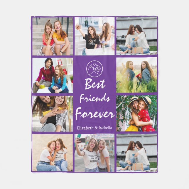 BFF 10 Photo Collage with Custom for Best Friend Fleece Blanket (Front)