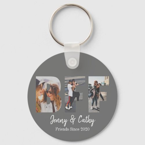 BFF 3 Photo Collage Best Friend Forever Gray Keychain