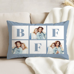 BFF 3 Photo Collage Best Friends Blue Accent Pillow