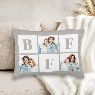 BFF 3 Photo Collage Best Friends Gray Accent Pillow