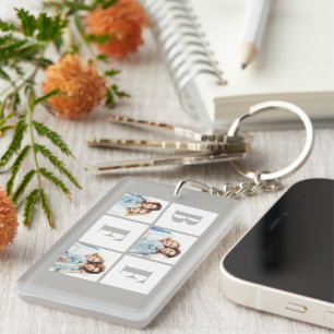 BFF 3 Photo Collage Best Friends Gray Keychain