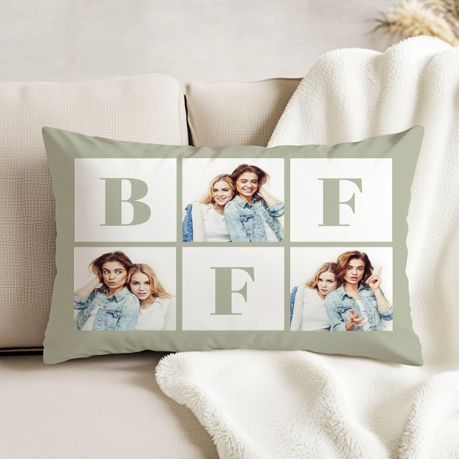 BFF 3 Photo Collage Best Friends Sage Green Accent Pillow (Creator Uploaded)