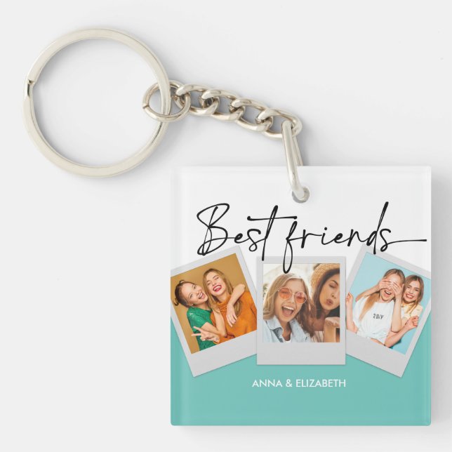 BFF 3 Photos Custom Bestie Best Friends Forever Keychain (Front)