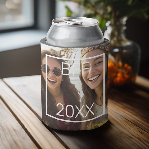 BFF _ add square photo and date with white border Can Cooler