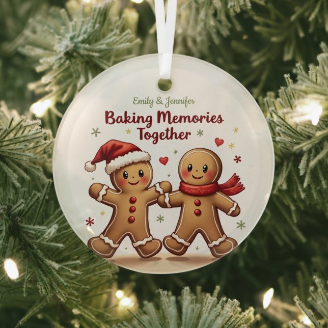 BFF Baking Memories Together Gingerbread Christmas Glass Ornament (Insitu)