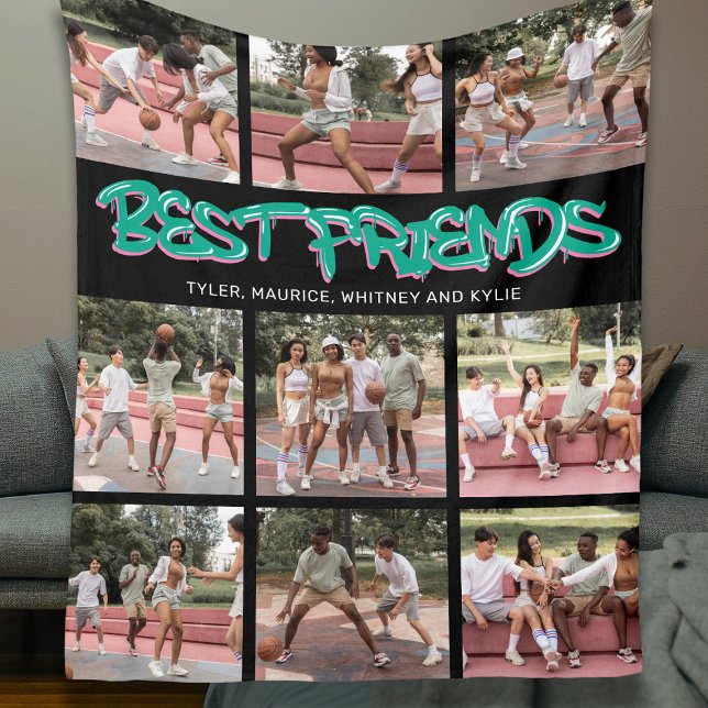 BFF Best Friends 9 Photo Collage Fleece Blanket (Creator Uploaded)