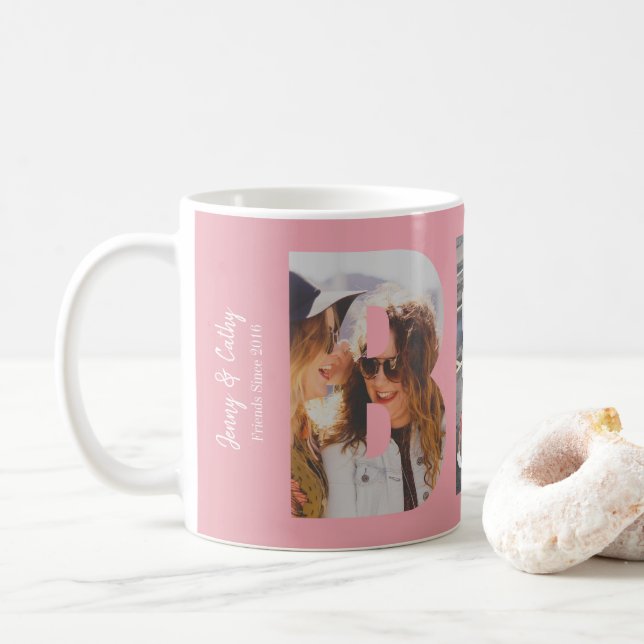 BFF Best Friends Forever 3 Photo Girly Blush Pink Coffee Mug (With Donut)