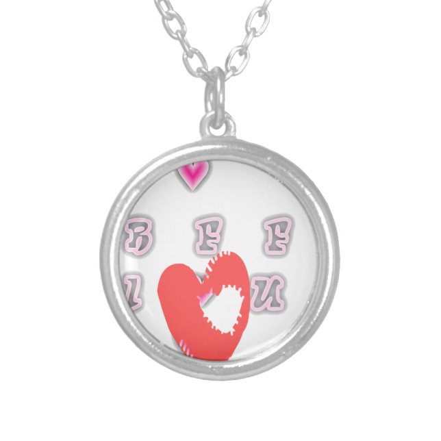 BFF. Best Friends Forever: I Love You Art Print Silver Plated Necklace (Front)