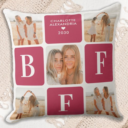 BFF Best Friends Forever Modern Pink Photo Collage Throw Pillow