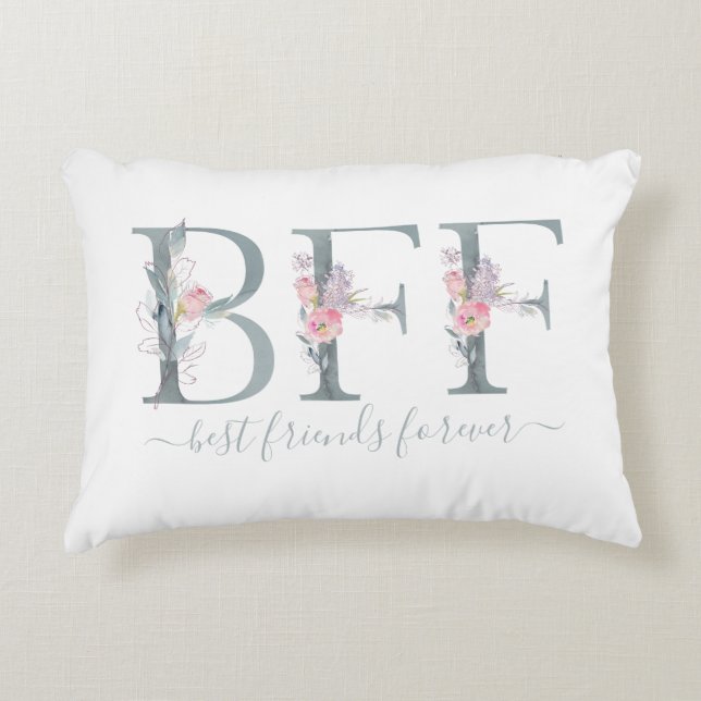 BFF Best Friends Forever Quote Floral Typography Accent Pillow (Front)