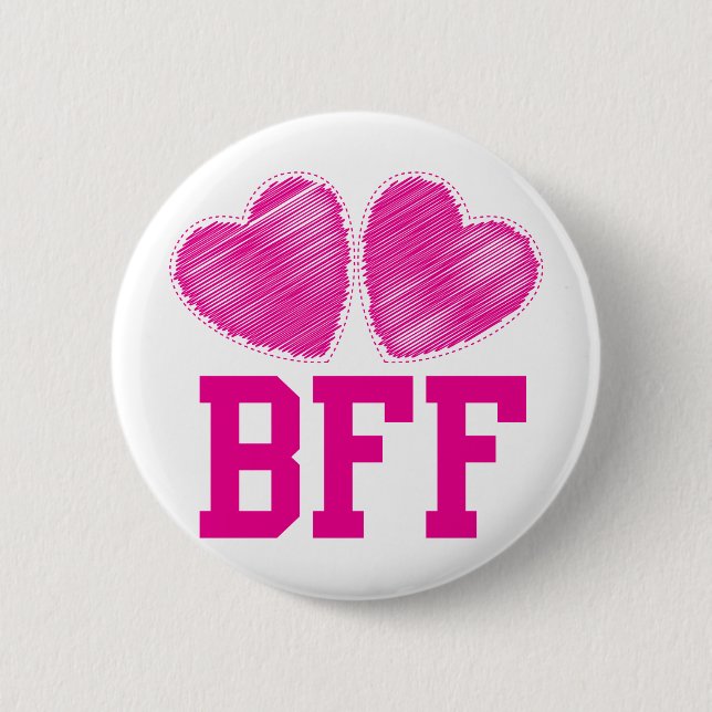 BFF Best Friends forever with love hearts Button (Front)