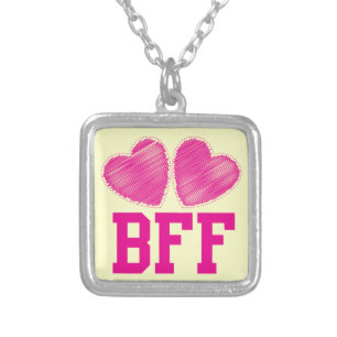 BFF Best Friends forever with love hearts Silver Plated Necklace