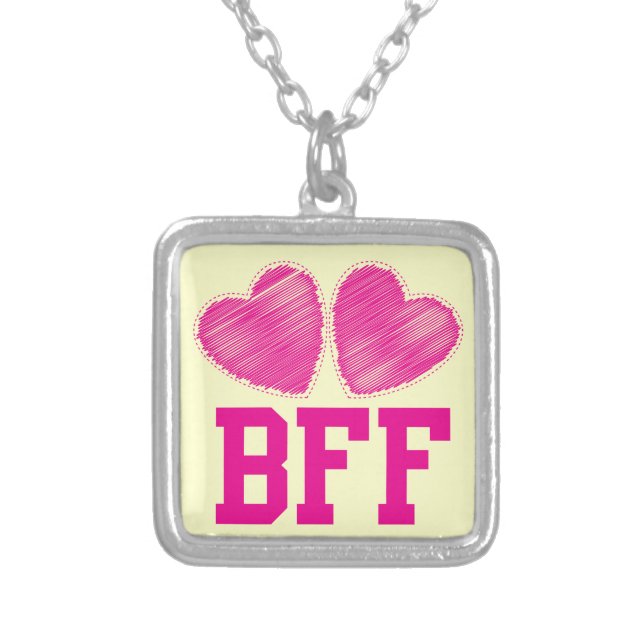 BFF Best Friends forever with love hearts Silver Plated Necklace (Front)