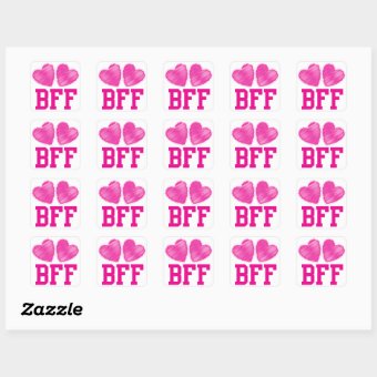 BFF Best Friends forever with love hearts Square Sticker | Zazzle