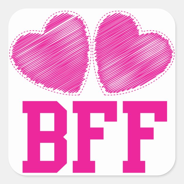BFF Best Friends forever with love hearts Square Sticker | Zazzle
