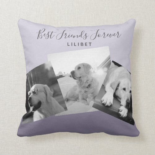 BFF Best Friends Gift - Modern Photo Collage Lilac Throw Pillow