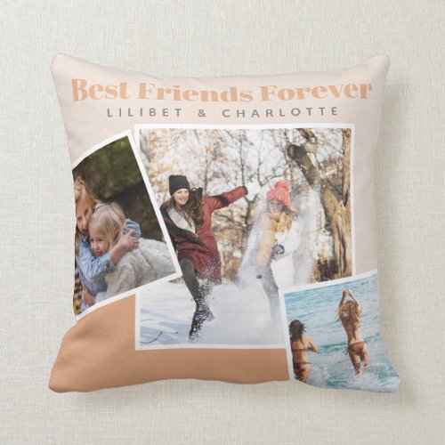 BFF Best Friends Gift - Modern Photo Collage Peach Throw Pillow