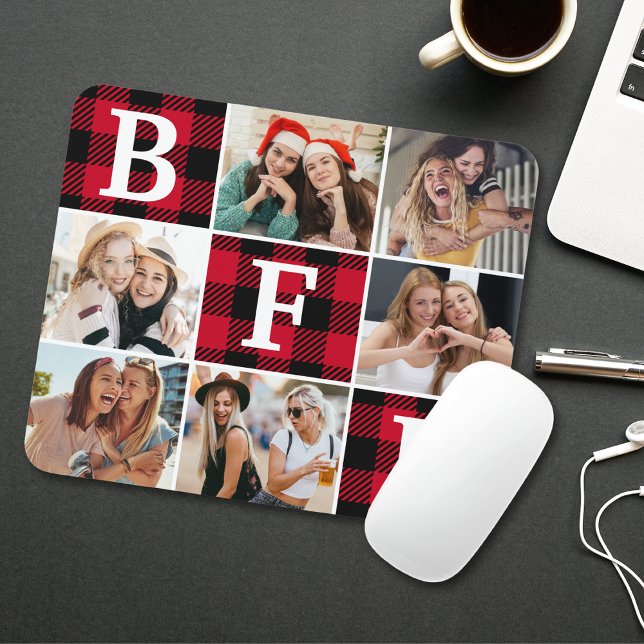 BFF Best Friends Red Plaid Keepsake Pictures Mouse Pad (Creator Uploaded)