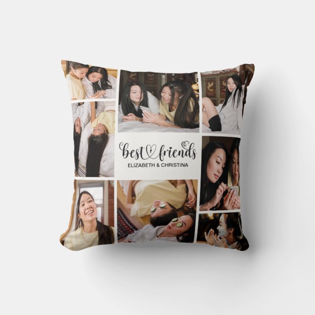 BFF Best Friends Script Photo Collage Throw Pillow (Front)