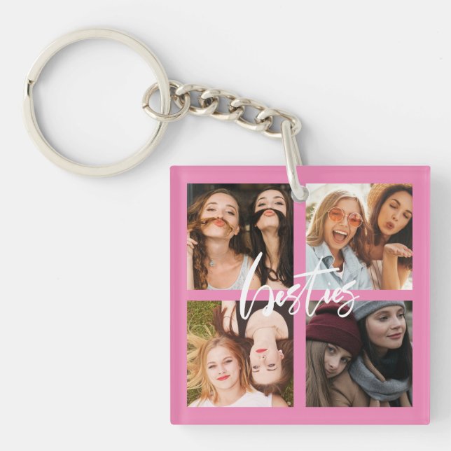 BFF Best Friends script photo gift pink Keychain (Front)