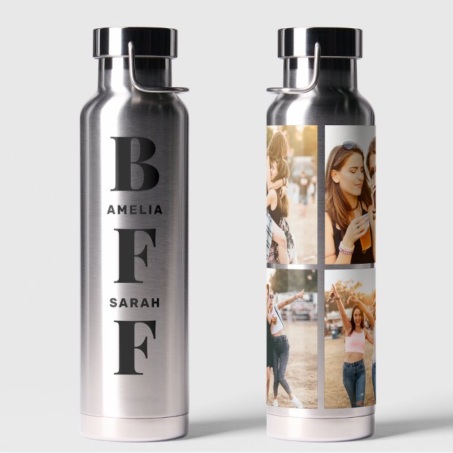  BFF | Best Friends Unique 4 Photo Custom Names  Water Bottle (Creator Uploaded)