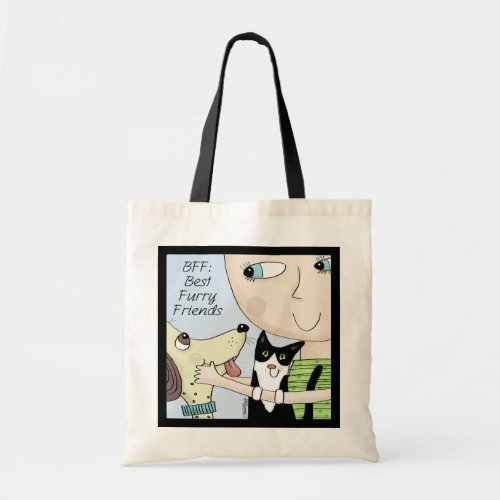 BFF Best Furry Friends_Person with Dog and Cat Tote Bag