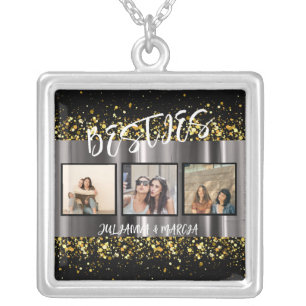 BFF Besties Best Friends Modern Hot Photo Collage  Silver Plated Necklace