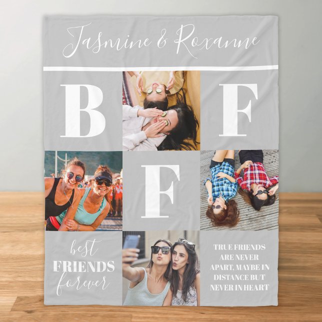 BFF Besties Photo Collage Gray Fleece Blanket (Creator Uploaded)