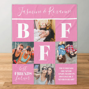 BFF Besties Photo Collage Pink Fleece Blanket