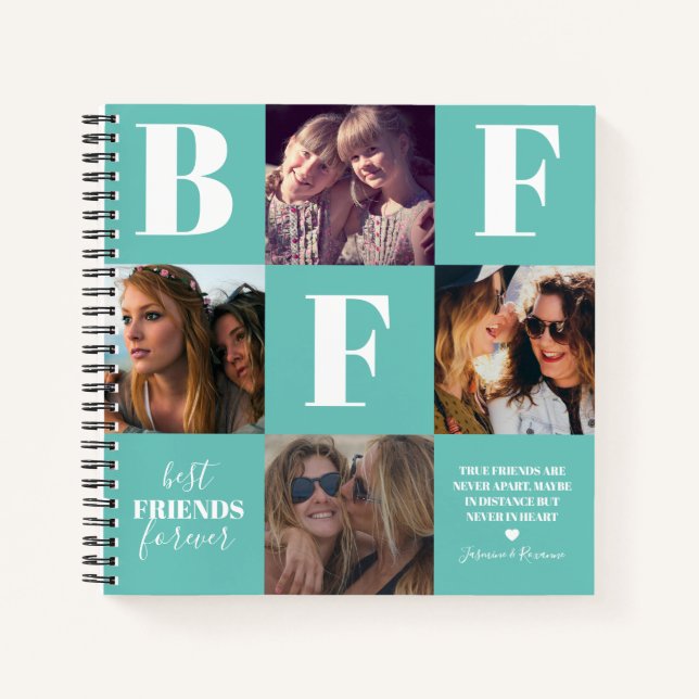 BFF Besties Photo Collage Teal Notebook (Front)