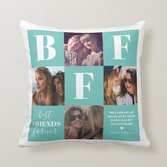 BFF Besties Photo Collage Teal Throw Pillow