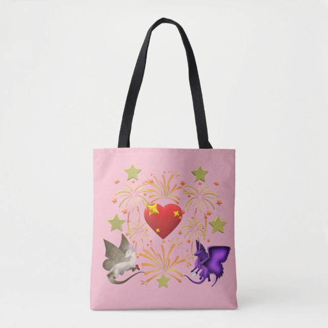 BFF Butterfly Dragon I Heart Fireworks Tote Bag (Front)