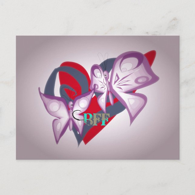 BFF Butterfly Postcard – Best Friends Heart Design (Front)