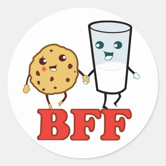 bff cookie and milk classic round sticker zazzlecom