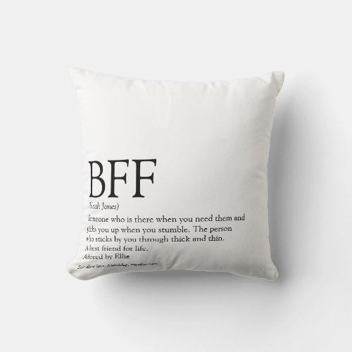 BFF Definition Best Friend Black and White Throw Pillow