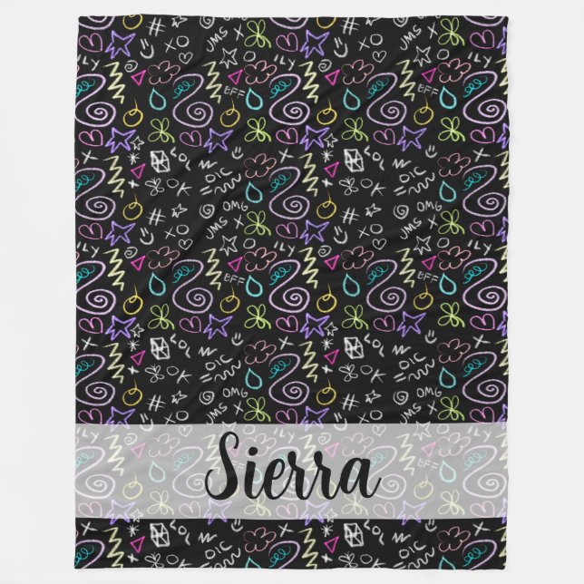 BFF Doodles - Faux Glitter Pattern Fleece Blanket (Front)