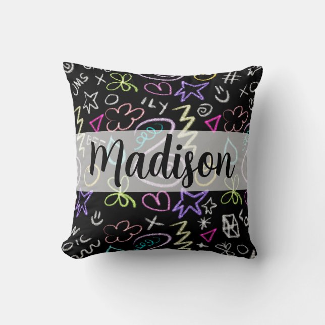 BFF Doodles - Faux Glitter Pattern Throw Pillow (Front)