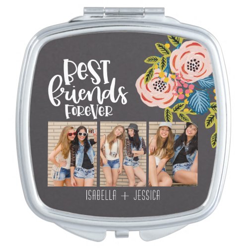 BFF Floral Photo Collage Best Friends Forever Compact Mirror