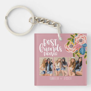 BFF Floral Photo Collage Best Friends Forever Keyc Keychain