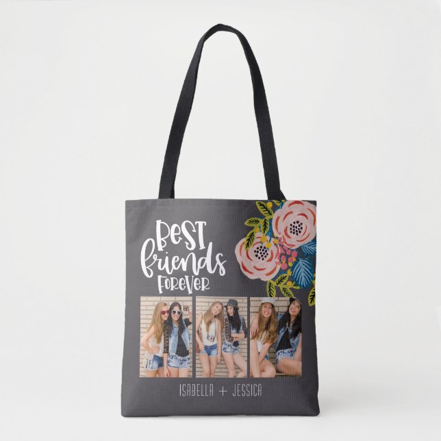 BFF Floral Photo Collage Best Friends Forever Tote Bag (Front)