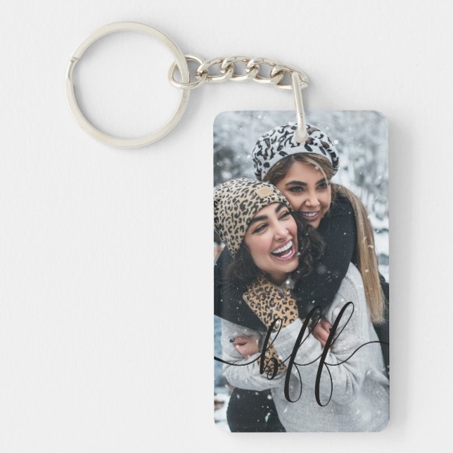 BFF Friendship Photo and Script Text Best Friend Keychain (Front)