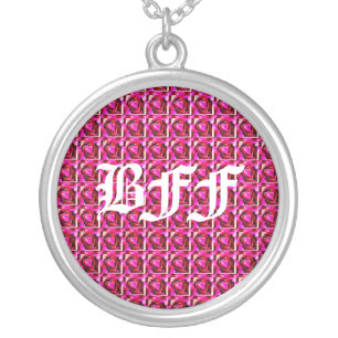 BFF Hearts Background Silver Plated Necklace