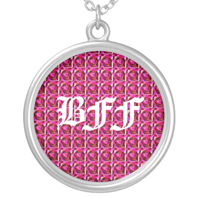 BFF Hearts Background Silver Plated Necklace (Front)